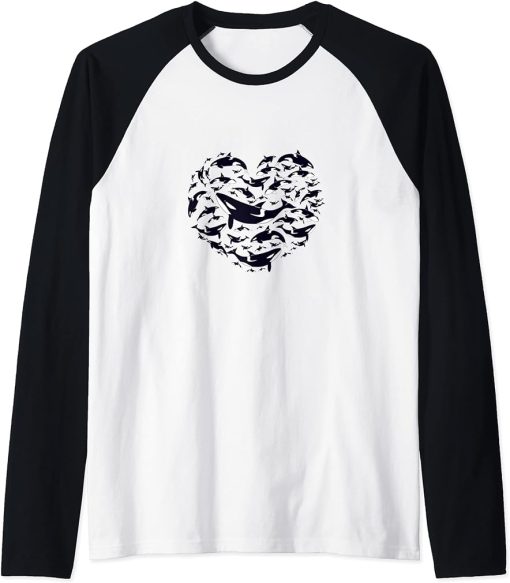 Cute Killer whale in heart shape orca Raglan Baseball Tee