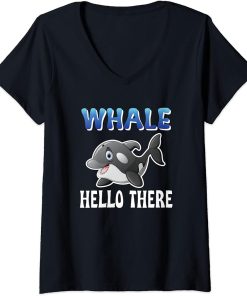 Womens Whale Hello There Orca V-Neck T-Shirt