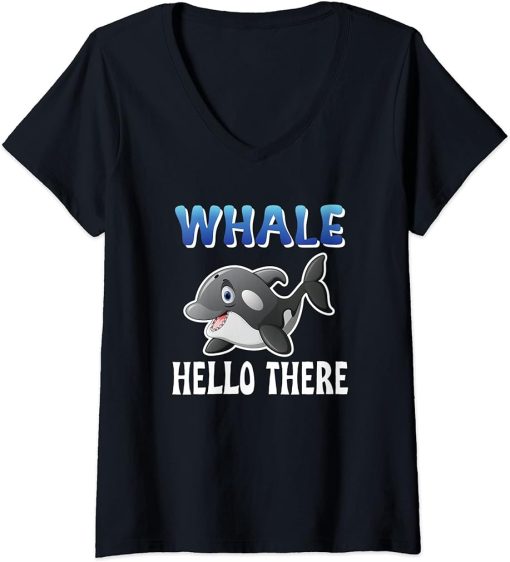 Womens Whale Hello There Orca V-Neck T-Shirt