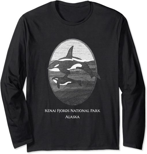 Kenai Fjord Alaska Orca Whale Souvenir Graphic Long Sleeve T-Shirt