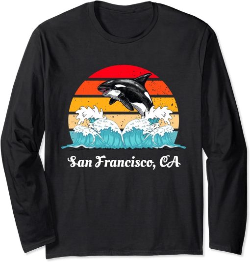 Vintage San Francisco CA Distressed Orca Killer Whale Art Long Sleeve T-Shirt