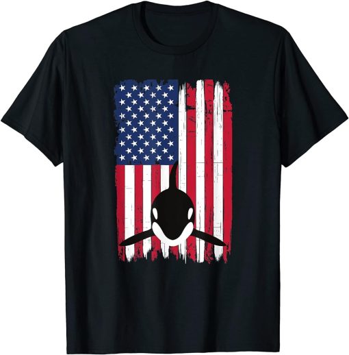 Orca Whale Silhouette American Flag USA Patriotic T-Shirt