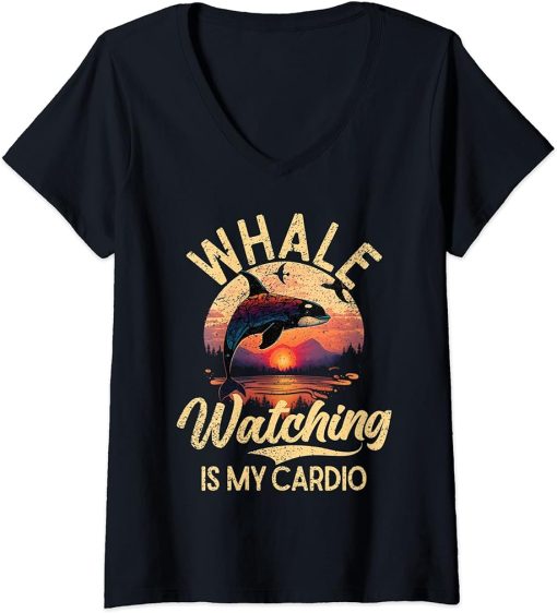 Womens Whales Watch Dolphin Pottwhal Funny Saying Orca Whale V-Neck T-Shirt