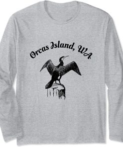 Orcas Island WA Cormorant Bird Drying Wings Waterbird Long Sleeve T-Shirt