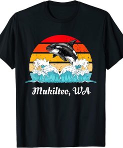 Vintage Mukilteo WA Distressed Orca Killer Whale Art T-Shirt